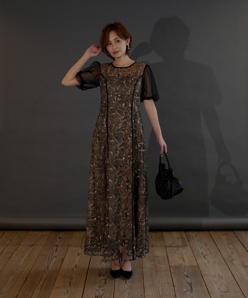 My shawty（ﾏｲｼｬｳﾃｨｰ）の「puff sleeve lace dress（ドレス・レディース・ブラック×カーキ/アイボリー・MEDIUM/SMALL）」の14枚目の写真
