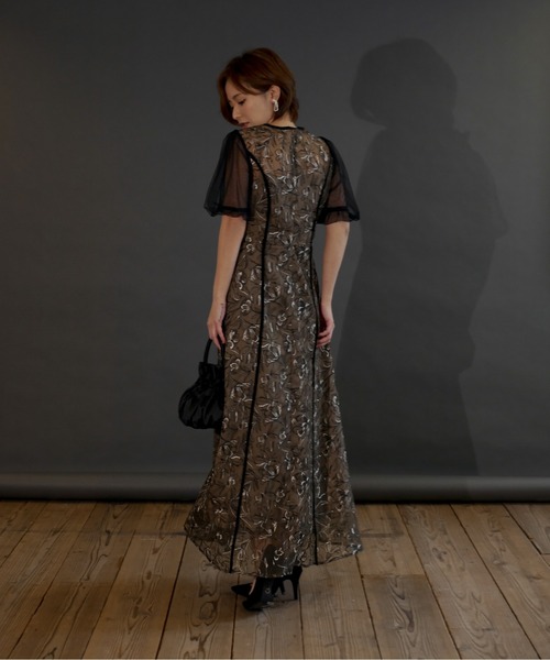 My shawty（ﾏｲｼｬｳﾃｨｰ）の「puff sleeve lace dress（ドレス・レディース・ブラック×カーキ/アイボリー・MEDIUM/SMALL）」の3枚目の写真
