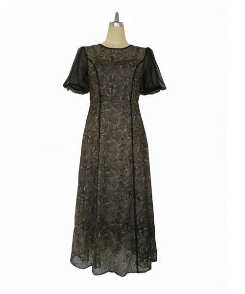 My shawty（ﾏｲｼｬｳﾃｨｰ）の「puff sleeve lace dress（ドレス・レディース・ブラック×カーキ/アイボリー・MEDIUM/SMALL）」の11枚目の写真