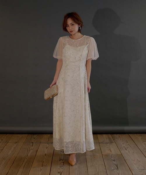 My shawty（ﾏｲｼｬｳﾃｨｰ）の「puff sleeve lace dress（ドレス・レディース・ブラック×カーキ/アイボリー・MEDIUM/SMALL）」の8枚目の写真