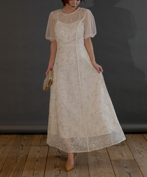 My shawty（ﾏｲｼｬｳﾃｨｰ）の「puff sleeve lace dress（ドレス・レディース・ブラック×カーキ/アイボリー・MEDIUM/SMALL）」の9枚目の写真