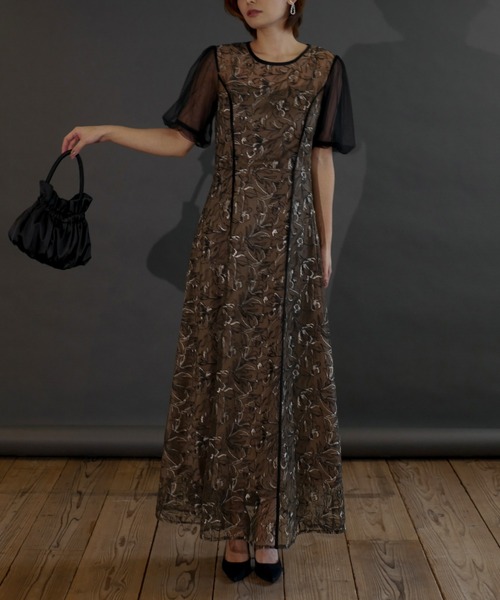 My shawty（ﾏｲｼｬｳﾃｨｰ）の「puff sleeve lace dress（ドレス・レディース・ブラック×カーキ/アイボリー・MEDIUM/SMALL）」の17枚目の写真