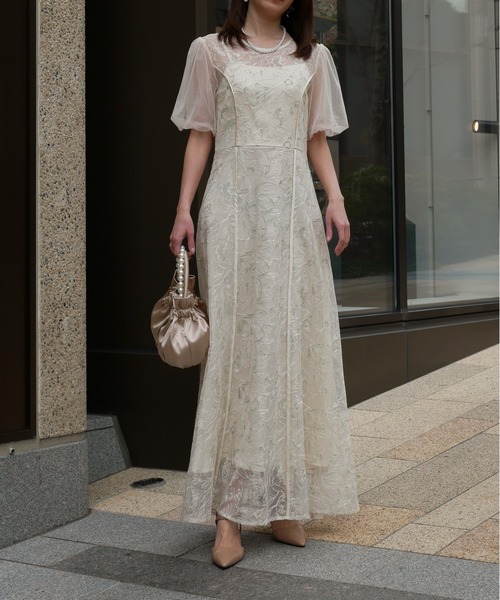 My shawty（ﾏｲｼｬｳﾃｨｰ）の「puff sleeve lace dress（ドレス・レディース・ブラック×カーキ/アイボリー・MEDIUM/SMALL）」の19枚目の写真