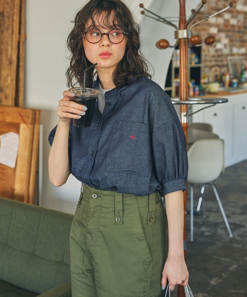 ナンバリング刺繍 アソート パフスリーブ バンドカラーブラウス MONO