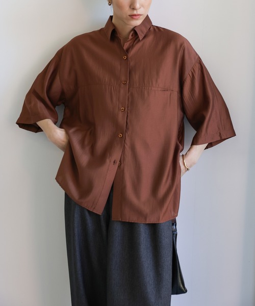 select MOCA（セレクトモカ）の「ハーフスリーブビッグシアーシャツ（シャツ/ブラウス・レディース・ブラウン/イエロー/オフホワイト/チャコールグレー・FREE）」の19枚目の写真