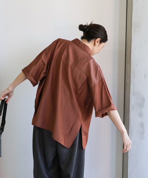 select MOCA（セレクトモカ）の「ハーフスリーブビッグシアーシャツ（シャツ/ブラウス・レディース・ブラウン/イエロー/オフホワイト/チャコールグレー・FREE）」の18枚目の写真