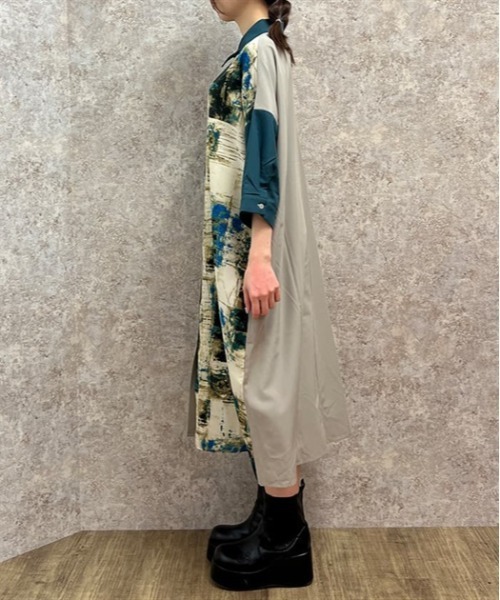 axes femme(アクシーズファム)の「パッチワークシャツワンピース(ワンピース・レディース・ブラック/グリーン・FREE)」の4枚目の写真
