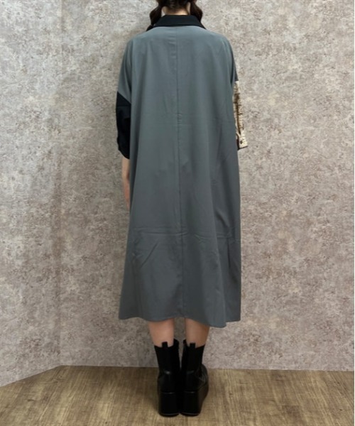 axes femme(アクシーズファム)の「パッチワークシャツワンピース(ワンピース・レディース・ブラック/グリーン・FREE)」の7枚目の写真