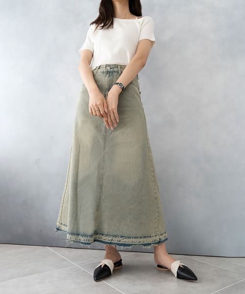 NinaetLina(ニナエリナ)の「デニムロングスカート(デニムスカート・レディース・サックスブルー・S/M/L/XL)」の1枚目の写真