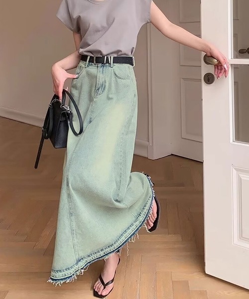 NinaetLina(ニナエリナ)の「デニムロングスカート(デニムスカート・レディース・サックスブルー・S/M/L/XL)」の6枚目の写真
