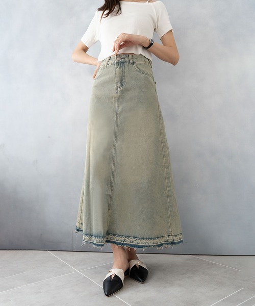 NinaetLina(ニナエリナ)の「デニムロングスカート(デニムスカート・レディース・サックスブルー・S/M/L/XL)」の8枚目の写真