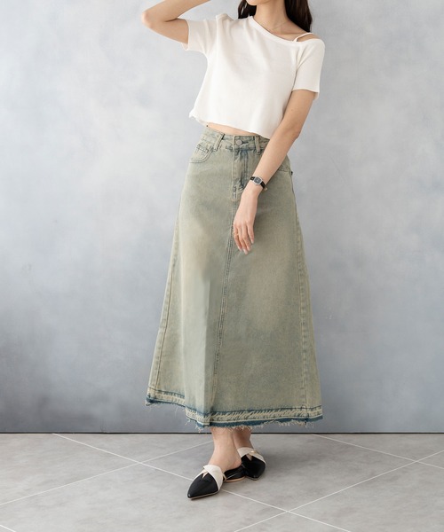 NinaetLina(ニナエリナ)の「デニムロングスカート(デニムスカート・レディース・サックスブルー・S/M/L/XL)」の13枚目の写真