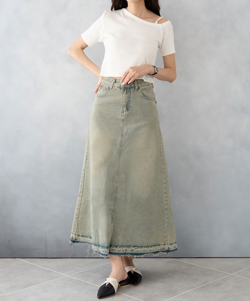 NinaetLina(ニナエリナ)の「デニムロングスカート(デニムスカート・レディース・サックスブルー・S/M/L/XL)」の11枚目の写真