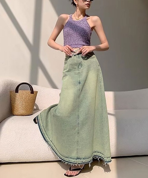 NinaetLina(ニナエリナ)の「デニムロングスカート(デニムスカート・レディース・サックスブルー・S/M/L/XL)」の18枚目の写真
