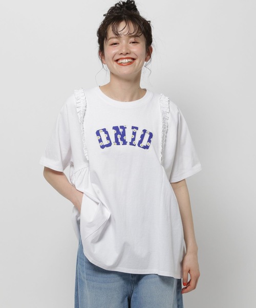 WIGGLE WIGGLE(ウィグルウィグル)の「【wiggle wiggle(ウィグルウィグル)】コラボ フリルアソートロゴTシャツ(Tシャツ/カットソー・レディース・チャコール/グレー/オフホワイト・LARGE/MEDIUM)」の6枚目の写真