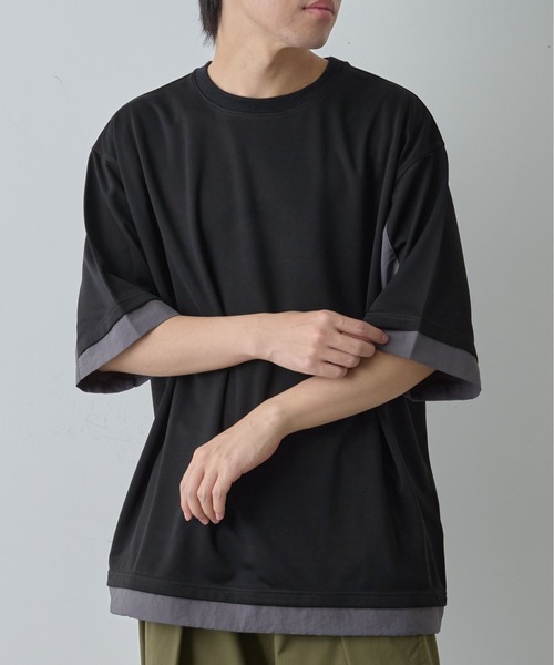 COLONY 2139(コロニートゥーワンスリーナイン)の「ポンチフハク切替クルーネックTシャツ(Tシャツ/カットソー・メンズ・ブラック/ホワイト・MEDIUM/LARGE)」の2枚目の写真