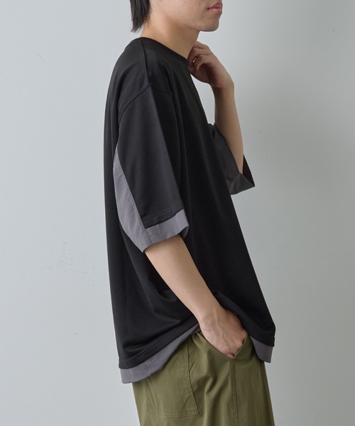 COLONY 2139(コロニートゥーワンスリーナイン)の「ポンチフハク切替クルーネックTシャツ(Tシャツ/カットソー・メンズ・ブラック/ホワイト・MEDIUM/LARGE)」の6枚目の写真