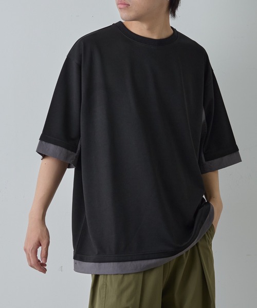 COLONY 2139(コロニートゥーワンスリーナイン)の「ポンチフハク切替クルーネックTシャツ(Tシャツ/カットソー・メンズ・ブラック/ホワイト・MEDIUM/LARGE)」の3枚目の写真