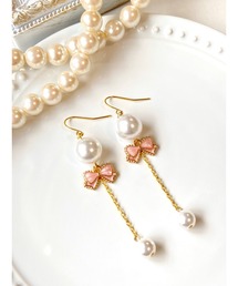【MUURABBTI】パールとリボンのゆらゆらピアス(MA)