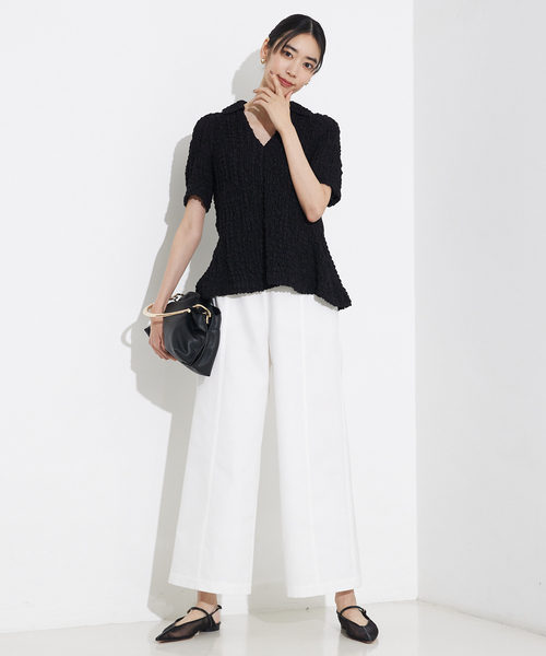 qualite(カリテ)の「ペプラムシャツ/オフィスカジュアル(シャツ/ブラウス・レディース・ブラック/オフホワイト・フリー)」の3枚目の写真