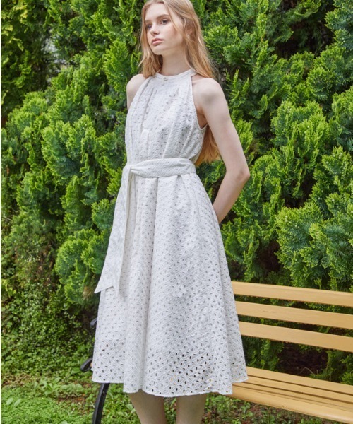 Cotton lace halterneck one-piece コットンレースホルター