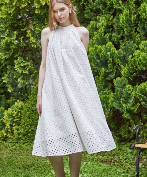 セール】Cotton lace halterneck one-piece コットンレースホルター