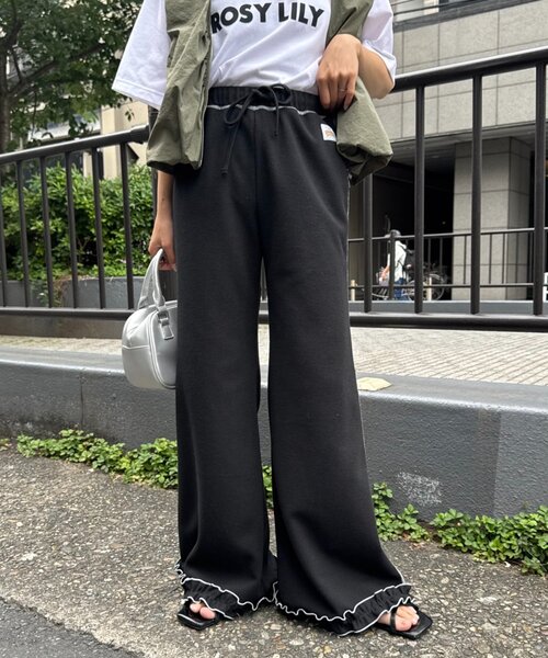 SOLOV ワッフル　フレアパンツ　2022aw 完売　ブラック 脚＋3㎝見え】【HELLO.SANFRANCISCO】ワッフルフレアパンツ