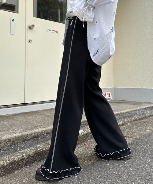 脚＋3㎝見え】【HELLO.SANFRANCISCO】ワッフルフレアパンツ