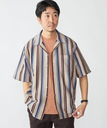 SHIPS: ハニカム ストライプ ショートスリーブ オープンカラー シャツ