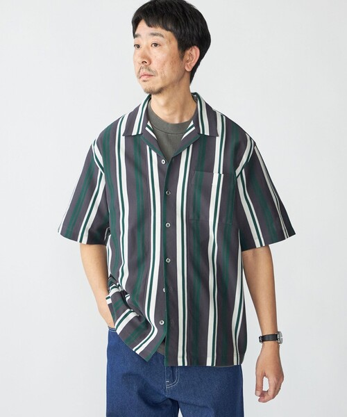 SHIPS(シップス)の「SHIPS: ハニカム ストライプ ショートスリーブ オープンカラー シャツ(シャツ/ブラウス・メンズ・グリーン/ブラック/ベージュ・SMALL/MEDIUM/LARGE/X-LARGE)」の3枚目の写真