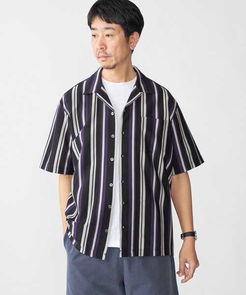 SHIPS(シップス)の「SHIPS: ハニカム ストライプ ショートスリーブ オープンカラー シャツ(シャツ/ブラウス・メンズ・グリーン/ブラック/ベージュ・SMALL/MEDIUM/LARGE/X-LARGE)」の1枚目の写真