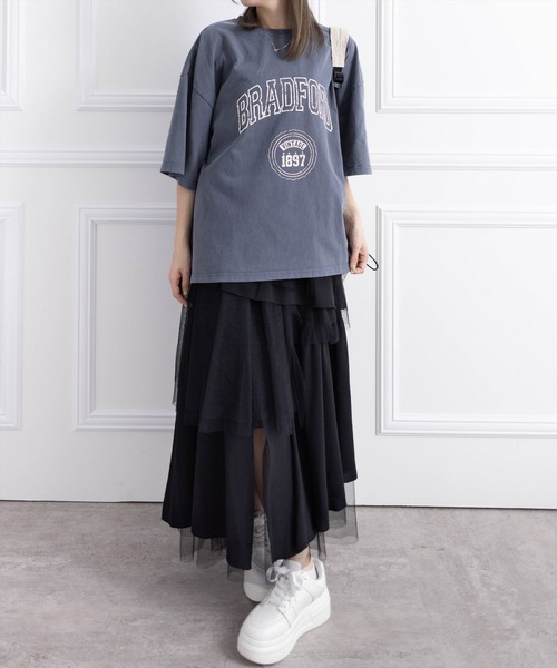 clear（クリア）の「オーバーサイズケミカル加工ロゴTシャツ[着回し力抜群 大人 カジュアル]（Tシャツ/カットソー・レディース・ピンク/ネイビー/チャコールグレー・F）」の15枚目の写真