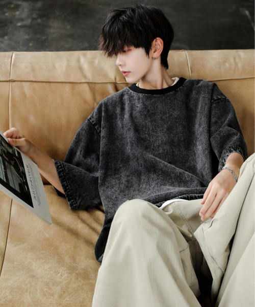 neos（ネオス）の「【neos】ルーズシルエット ビンテージライク ドローコード ハーフスリーブ デニム Tシャツ（Tシャツ/カットソー・メンズ・ブルー/ブラック/サックスブルー・MEDIUM/LARGE/X-LARGE）」の6枚目の写真