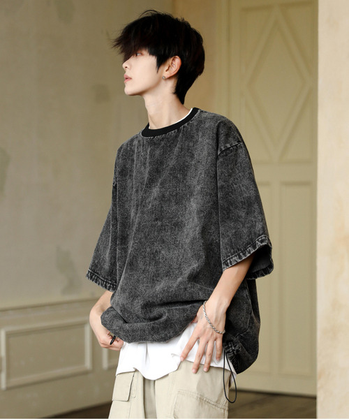 neos（ネオス）の「【neos】ルーズシルエット ビンテージライク ドローコード ハーフスリーブ デニム Tシャツ（Tシャツ/カットソー・メンズ・ブルー/ブラック/サックスブルー・MEDIUM/LARGE/X-LARGE）」の8枚目の写真