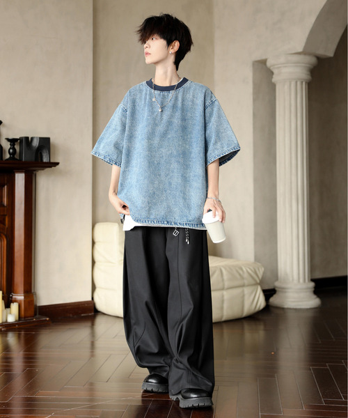 neos（ネオス）の「【neos】ルーズシルエット ビンテージライク ドローコード ハーフスリーブ デニム Tシャツ（Tシャツ/カットソー・メンズ・ブルー/ブラック/サックスブルー・MEDIUM/LARGE/X-LARGE）」の10枚目の写真