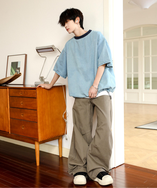 neos（ネオス）の「【neos】ルーズシルエット ビンテージライク ドローコード ハーフスリーブ デニム Tシャツ（Tシャツ/カットソー・メンズ・ブルー/ブラック/サックスブルー・MEDIUM/LARGE/X-LARGE）」の15枚目の写真