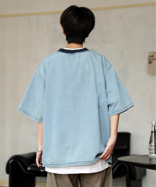 neos（ネオス）の「【neos】ルーズシルエット ビンテージライク ドローコード ハーフスリーブ デニム Tシャツ（Tシャツ/カットソー・メンズ・ブルー/ブラック/サックスブルー・MEDIUM/LARGE/X-LARGE）」の16枚目の写真
