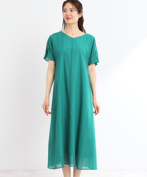【Reflect】シアーストライプソフトAラインワンピース 夏SALE／一枚で決まる◎／手洗い可】シアーストライプソフトA