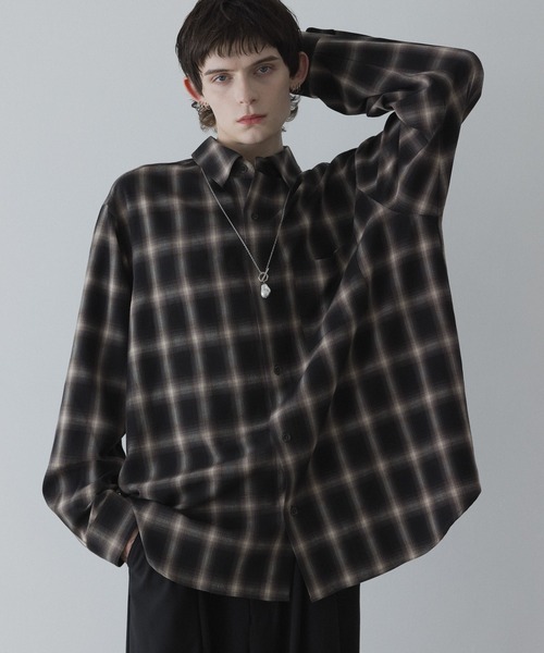 remer(リメール)の「loose basic oversize shirt - ombre check / ルーズベーシックオーバーサイズシャツ - オンブレチェック(シャツ/ブラウス・メンズ・ブラウン/ブラック・LARGE/MEDIUM/SMALL/X-SMALL)」の1枚目の写真