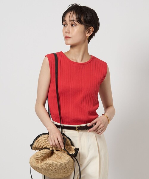 green label relaxing(グリーンレーベルリラクシング)の「アイレット リブ クロップド ノースリーブ Tシャツ(Tシャツ/カットソー・レディース・オフホワイト/ブラック/レッド・FREE)」の10枚目の写真