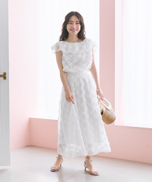La boutique BonBon（ラブティックボンボン）の「【セットアップ可】シアーローズギャザースカート（スカート・レディース・ブラック/ホワイト・38/36）」の21枚目の写真