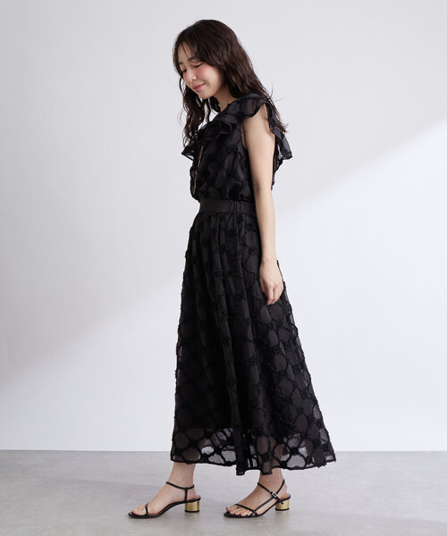 La boutique BonBon（ラブティックボンボン）の「【セットアップ可】シアーローズギャザースカート（スカート・レディース・ブラック/ホワイト・38/36）」の10枚目の写真