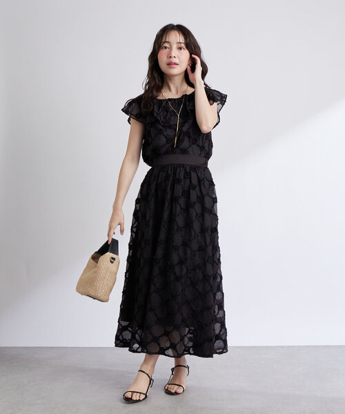 La boutique BonBon（ラブティックボンボン）の「【セットアップ可】シアーローズギャザースカート（スカート・レディース・ブラック/ホワイト・38/36）」の5枚目の写真