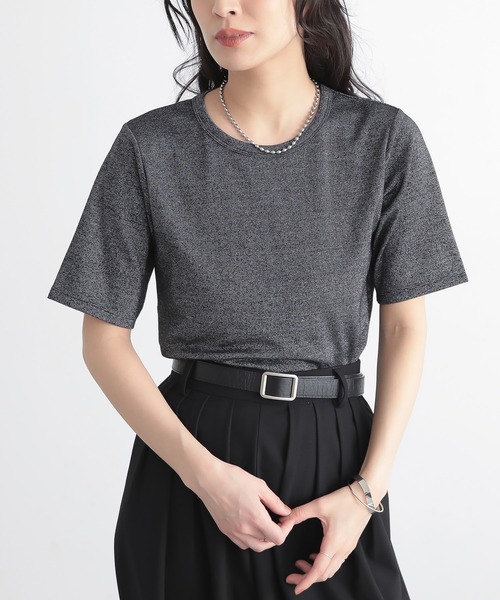 for/c(フォーシー)の「ラメ半袖Tシャツ【サスティナブル】(Tシャツ/カットソー・レディース・ライトベージュ/ブラック/ライトグレー・L/M)」の1枚目の写真