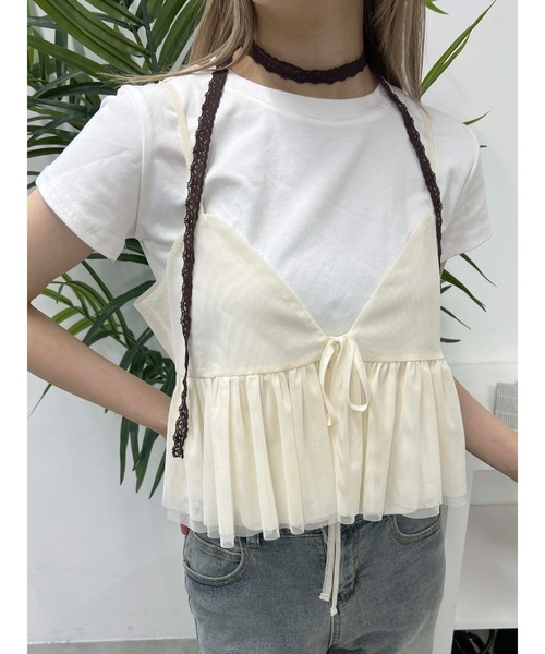 PHILLY（フィリー）の「【PHILLY】フロントリボンチュールキャミソール（キャミソール・レディース・グレー/アイボリー・FREE）」の3枚目の写真