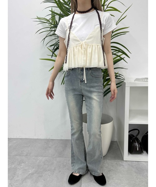 PHILLY（フィリー）の「【PHILLY】フロントリボンチュールキャミソール（キャミソール・レディース・グレー/アイボリー・FREE）」の4枚目の写真