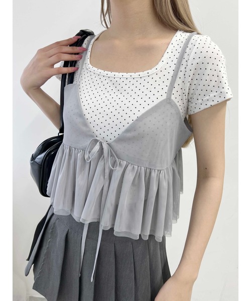 PHILLY（フィリー）の「【PHILLY】フロントリボンチュールキャミソール（キャミソール・レディース・グレー/アイボリー・FREE）」の6枚目の写真