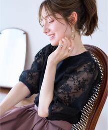 【接触冷感・UV・マシンウォッシャブル】袖レースデザイントップス