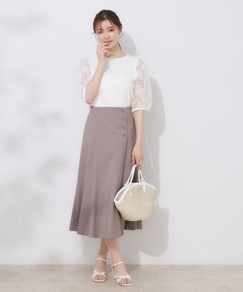 couture brooch（クチュールブローチ）の「【接触冷感・UV・マシンウォッシャブル】袖レースデザイントップス（Tシャツ/カットソー・レディース・ブラック/ピンク/オフホワイト・36/38/40/42）」の20枚目の写真