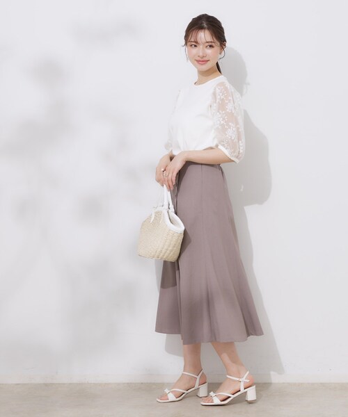 couture brooch（クチュールブローチ）の「【接触冷感・UV・マシンウォッシャブル】袖レースデザイントップス（Tシャツ/カットソー・レディース・ブラック/ピンク/オフホワイト・36/38/40/42）」の21枚目の写真